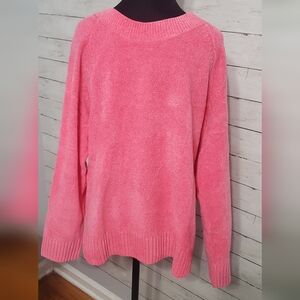 NWT Talbots Bright Pink Chenille Feeling Crewneck Sweater Sm Zip In Back XL